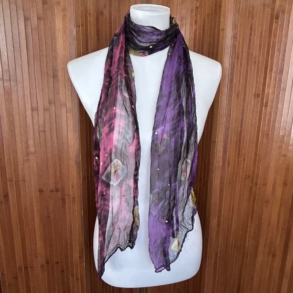 Vintage 90s Jeffrey Lawrence for Lawrence Bentley Gold Painted Scarf